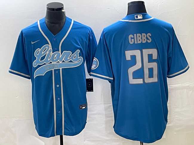 Men%27s Detroit Lions #26 Jahmyr Gibbs Blue Cool Base Stitched Baseball Jersey->detroit lions->NFL Jersey